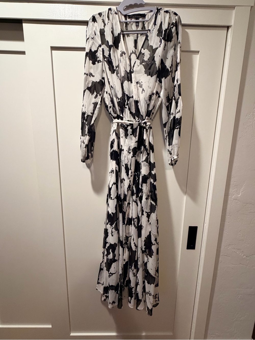 White House Black Market Black & White Abstract Wrap Maxi Dress